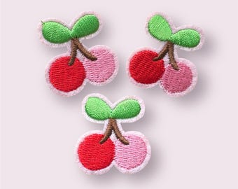 Red & Pink Cherry Embroidered Iron On Patch (32mm)