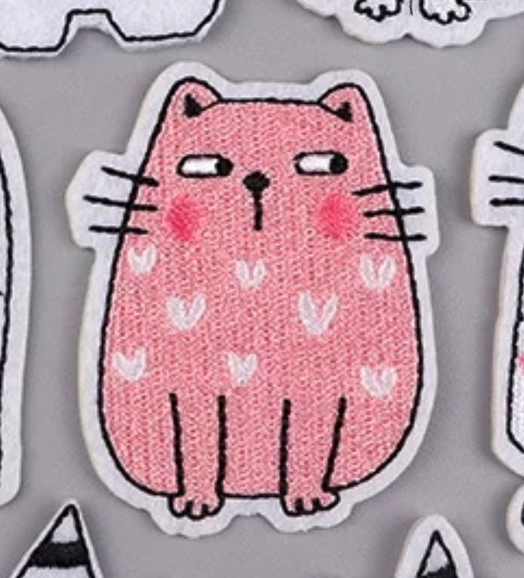 Cat Iron on Patch, Pink Cat Fun Appliqué, Iron on Embroidered Patches