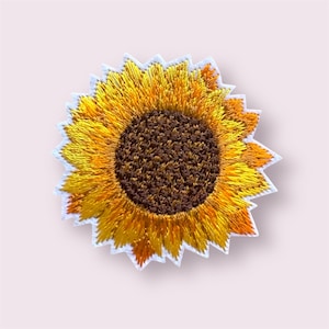 Sunflower Embroidered Iron On Patch: Yellow Floral Applique (43mm)