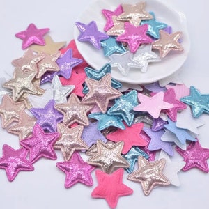 Star fabric metallic appliqués, padded fabric 25mm stars, fabric craft embellishments, golden decorative colourful stars, set of 20