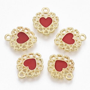 Heart charms, Red enamel heart charm, earring charms, enamel heart pendant,  jewellery making  supplies, jewellery findings