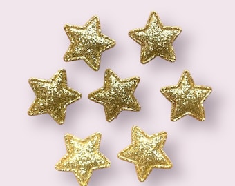 Star fabric embellishments, gold glitter padded fabric 18mm stars, fabric craft embellishments, small gold stars, craft supplies, set of 20