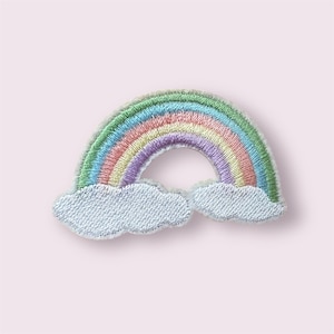 Rainbow embroidered patch, pastel iron on 58mm rainbow patch, rainbow appliqué, no sew patch rainbow garment patch,sewing supplies