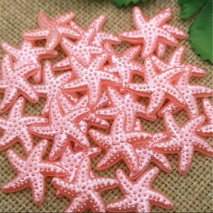 Cabochons d'étoiles de mer, embellissements en résine d'étoiles de mer rose saumon, cabochons à dos plat, cabochons sur le thème de la mer, lot de 20 roses