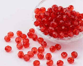 Red Acrylic Faceted Beads: 8mm Round Christmas Craft (100pcs)