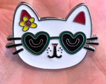 White cat enamel pin badge