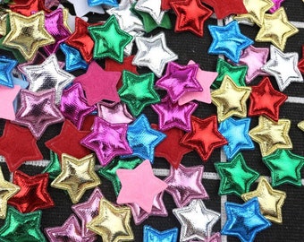 Metallic coloured padded fabric stars, 2cm