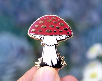 Mushroom enamel pin badge, toadstool