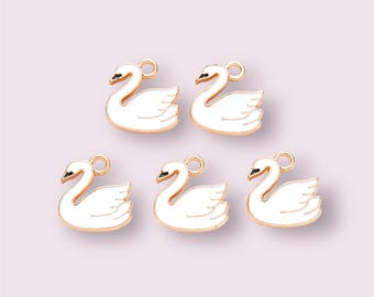 Swan charms, white enamel swan charms, 14mm bird charms, swan pendants,  jewellery supplies, jewellery making, jewellery findings