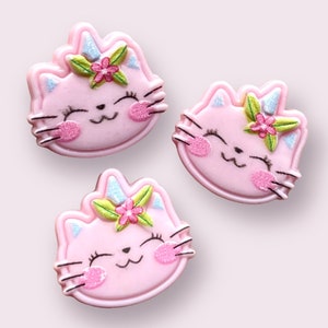 Cabochons en résine chat, cabochons artisanaux chat licorne rose 21 mm, chat en résine à dos plat, fournitures créatives mignonnes, cabochon animal, lot de 5