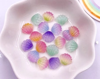 Seashell cabochons, mini mix colour shell resin embellishments, 9mm flat back cabochons, sea theme cabochon, set of 20