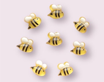 Bee resin cabochons, mini 9mm yellow bee embellishments, flat back bee, animal cabochons, craft supplies, stick on bees, set of 20