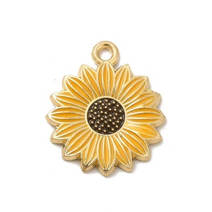 Yellow sunflower charms, 21mm gold tone flower charms, yellow floral charm, floral jewellery supplies, 2pc