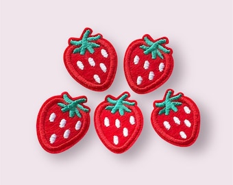 Strawberry iron on patches,embroidered fruit patch, 27mm strawberry clothing applique, fruit garment patch, cute patches, 2pc, 5pcs