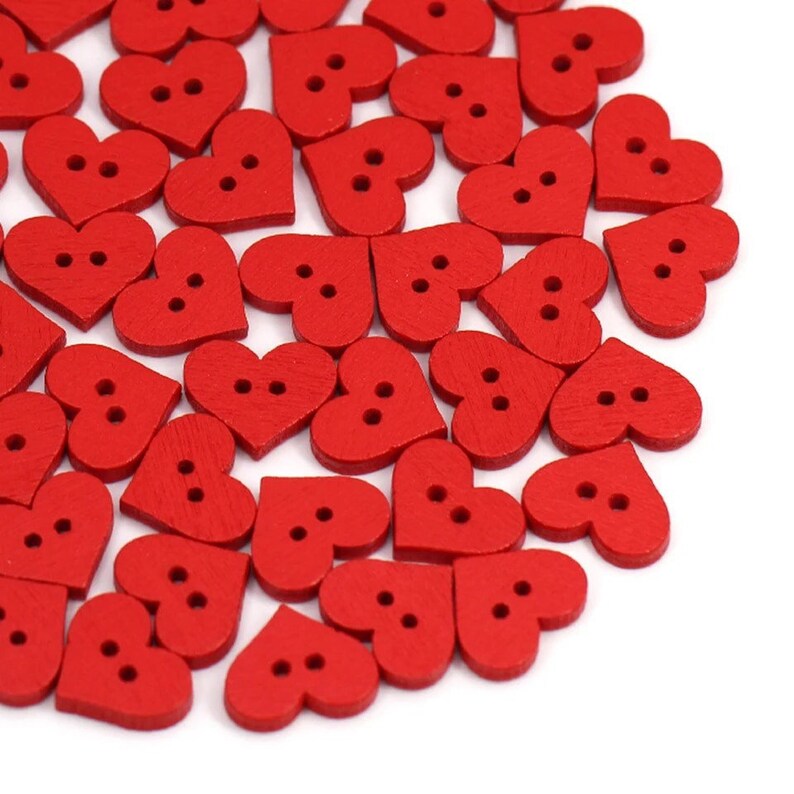 Wooden Red Heart Buttons 15mm Wood Heart Buttons Two Hole Etsy UK