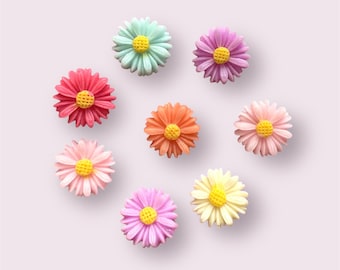 Flower cabochons, mixed pastel daisy embellishments, 13mm resin flower cabochon, floral craft supplies,  flat back flowers, craft supplies