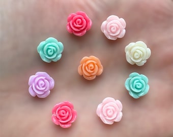 Flower cabochons, mixed pastel colour roses, 10mm flat back resin flower embellishments, floral craft supplies, set of 20