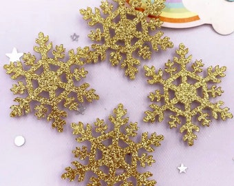 Felt gold snowflake shapes, 42mm gold sparkly