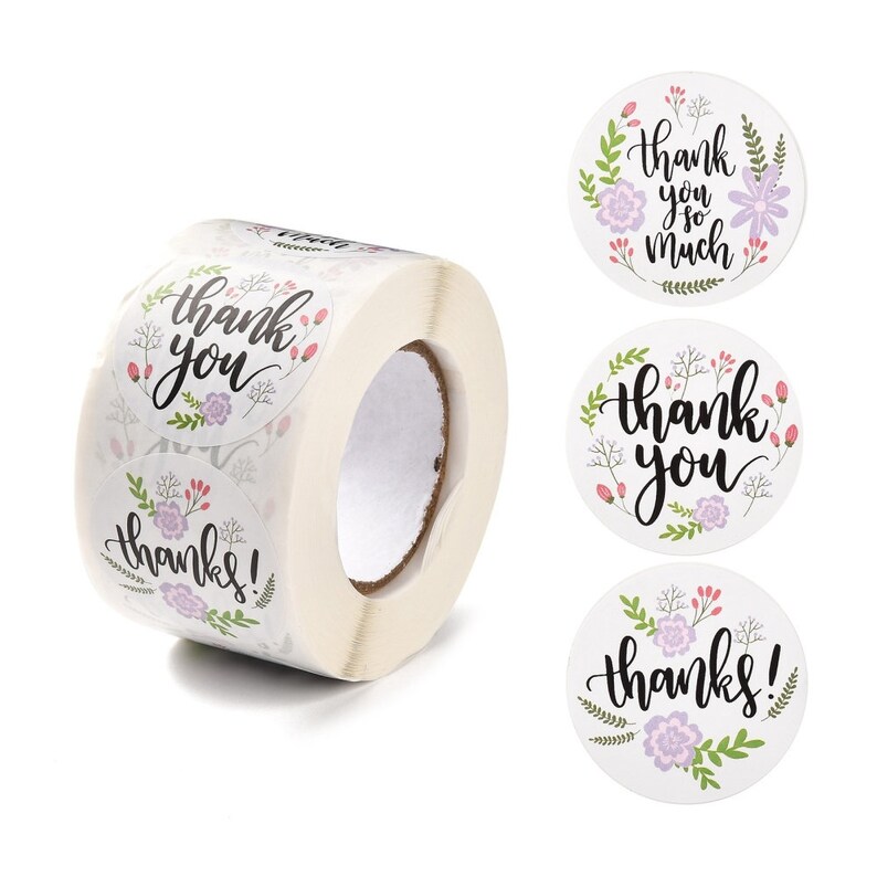 Thank You Craft Stickers, 38mm Round White Floral Stickers, Order ...