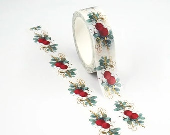 Christmas berries washi tape, decorative xmas tape, 10m self adhesive craft tape, xmas packaging tape, festive washi tape