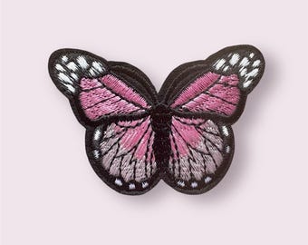 Pink Embroidered Butterfly Patch, Iron On Appliqué (7cm)