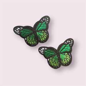 Butterfly patches, green embroidered mini patches, iron on patch, sewing supplies, no sew patches, butterfly appliqué, jacket patch
