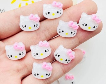 Kitty resin embellishments, 17mm white cat craft cabochons, flat back white resin cat, cute animal cabochon, set of 5