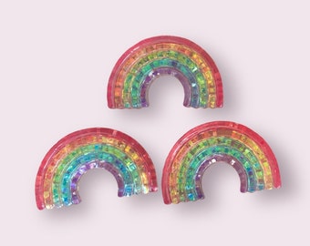 Rainbow cabochons, 31mm resin flat back embellishments, rainbow craft cabochon, craft supplies, stick on rainbows, set of 5