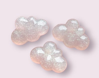 cloud cabochons, white glitter cloud resin embellishments, 26mm flat back cabochons, hair bow cabochon, set of 5