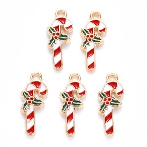 Candy cane charms, 19mm enamel Christmas charms, xmas bracelet charm, cute earring charms, kawaii charms, 2pcs, 5pcs