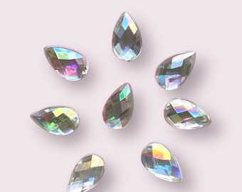 Teardrop cabochons, silver flat back resin rhinestone embellishments, 10mm teardrop cabochons, craft supplies, stick on teardrop,  set of 20