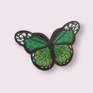 Butterfly patch, green embroidered patches, iron on 7cm butterfly appliqué patch, embroidered butterfly garment patch, no sew patches