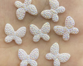 White resin butterfly cabochons, rhinestone effect