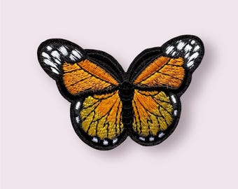 Butterfly patch, orange iron on  butterfly,embroidered 7cm patch, butterfly garment patch, butterfly motif, no sew patch, sewing supplies