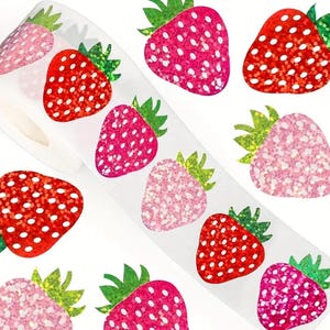 Autocollants fraises, autocollants holographiques scintillants, autocollants de scrapbooking, autocollants d'artisanat de 3 cm, autocollants de fruits amusants