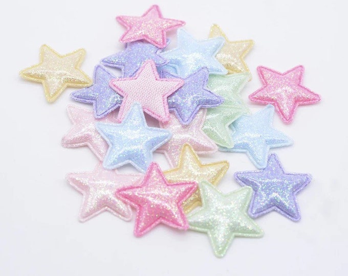 Featured listing image: Star fabric pastel appliqués, padded fabric 25mm stars
