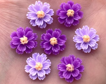 flower cabochons, 13mm purple mix resin flower, flat back flower embellishments, floral craft cabochon, craft supplies, stick on flower,