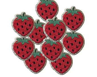 Strawberry iron on patch, embroidered fruit garment patch, iron on strawberry appliqué, red strawberry motif, iron on patches