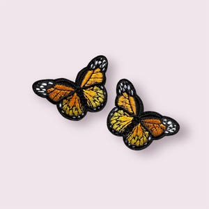 Butterfly patches, orange embroidered mini butterfly patches, iron on butterfly motif, animal patch, butterfly applique patch, no sew patch