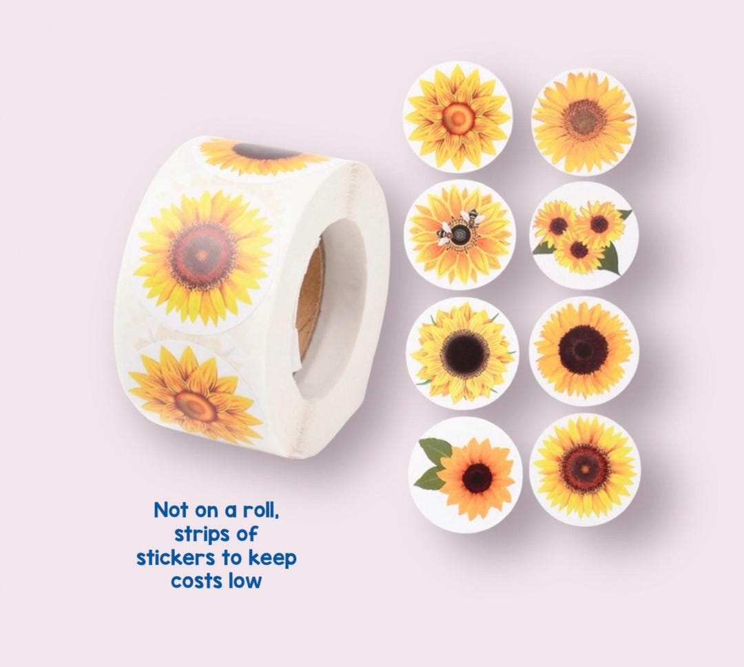 Sunflower Sticker Label Sunflower Craft Stickers, 38mm Round Flower Labels, Envelope Seals ...