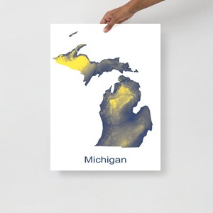 Map of Michigan - Michigan Map Poster - Michigan Map Print, available in blue and yellow, 18 inches x 24 inches