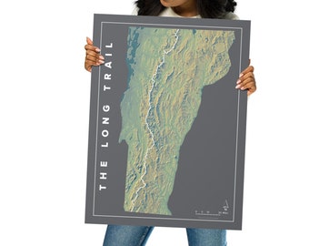 The Long Trail Map - LT Trail Map - Vermont Topographic Relief Map (two sizes: 12 inches x 16 inches; 18 inches x 24 inches)