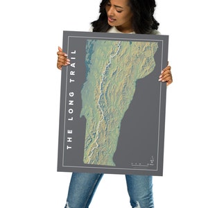 The Long Trail Map - LT Trail Map - Vermont Topographic Relief Map (two sizes: 12 inches x 16 inches; 18 inches x 24 inches)