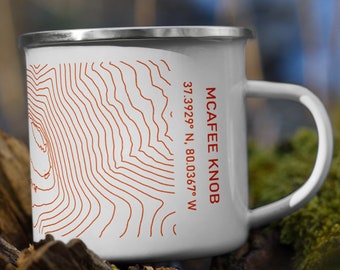 Mcafee Knob Contours Map Metal Camping Mug (enamel, 12 Oz) With