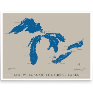 Great Lakes Shipwrecks Map Poster (available in multiple sizes)