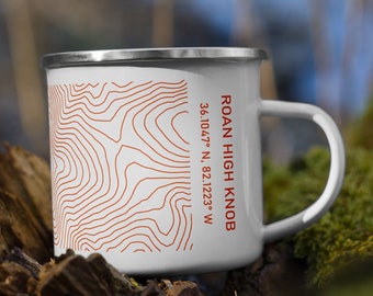 Roan Mountain Topo Map Enamel Camping Mug