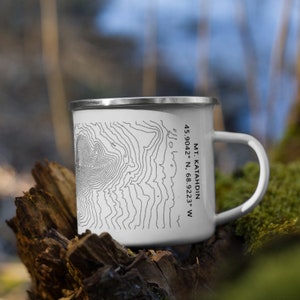 Mount Katahdin Maine Contours Map Enamel Camping Mug (12 fl oz)