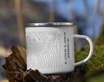 Mount Katahdin Maine Contours Map Enamel Camping Mug (12 fl oz)