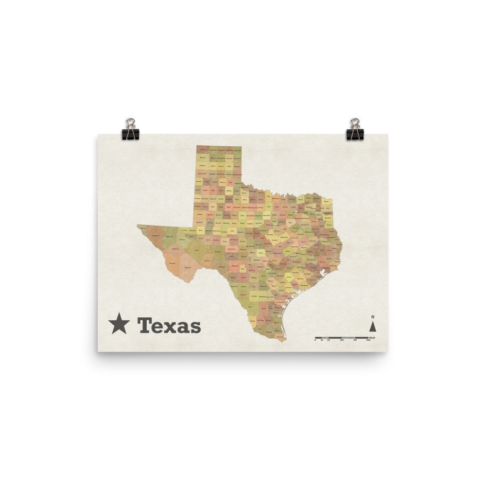 Political Map of Texas - Texas Counties Map (12 in X 16 In) - Lone Star ...