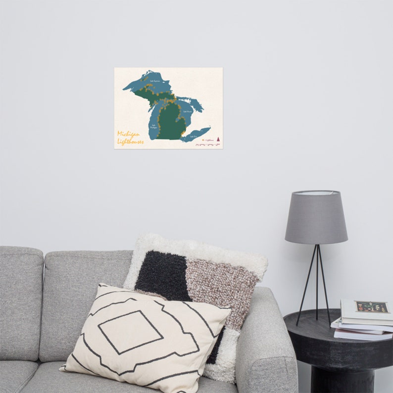 Michigan Lighthouse Map – Great Lakes Art Print (18x24 Inches) - Etsy